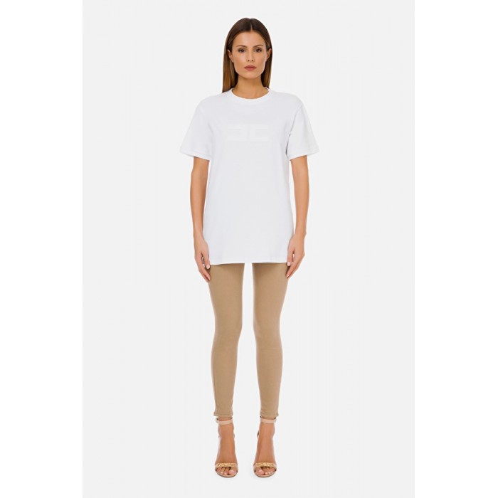 Elisabetta Franchi t-shirt gesso lunga  MA19611E2
