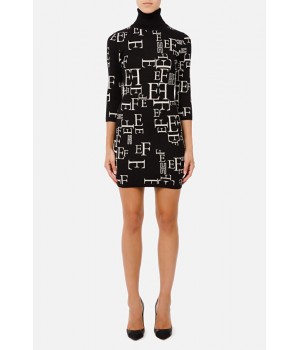 Elisabetta Franchi abito stampa lettering calce AM63Q16E2 nero