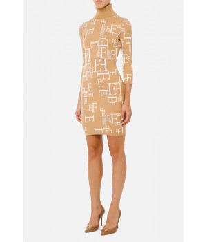 Elisabetta Franchi abito stampa lettering calce AM63Q16E2 cammello