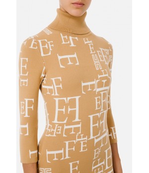 Elisabetta Franchi abito stampa lettering calce AM63Q16E2 cammello