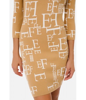 Elisabetta Franchi abito stampa lettering calce AM63Q16E2 cammello