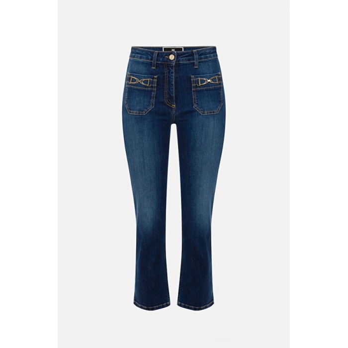 Elisabetta Franchi jeans con staffa oro blu vintage PJ17S16E2