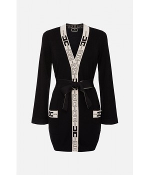 MK53S16E2 Elisabetta Franchi cardigan lungo logato nero e burro