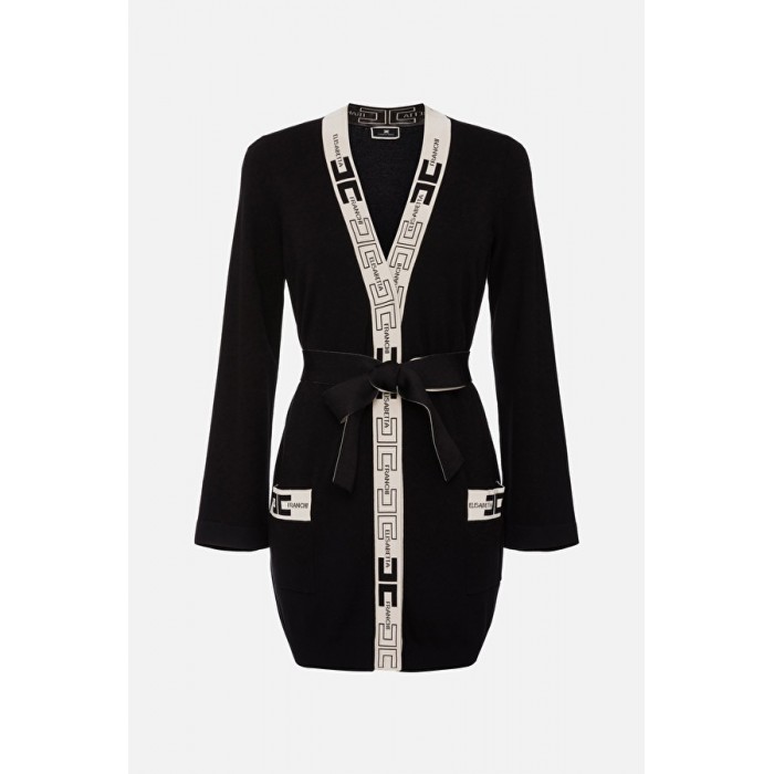 MK53S16E2 Elisabetta Franchi cardigan lungo logato nero e burro