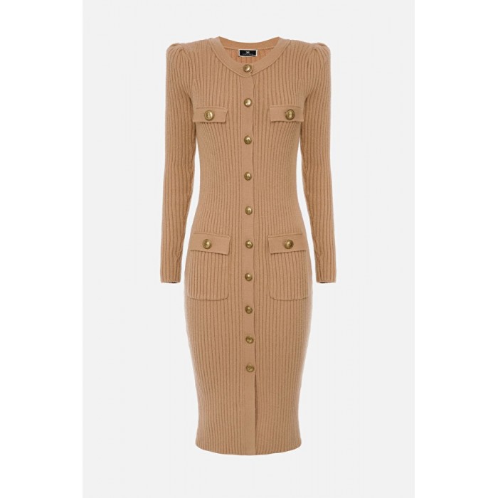 Elisabetta Franchi tubino in maglia cammello AM44G16E2