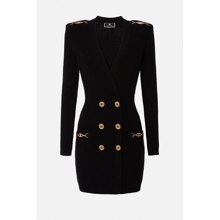 Elisabetta Franchi robe manteau in maglia con dettaglio nero AM41S16E2