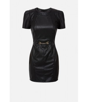 AB02716E2 Elisabetta Franchi abito in ecopelle con morsetto nero