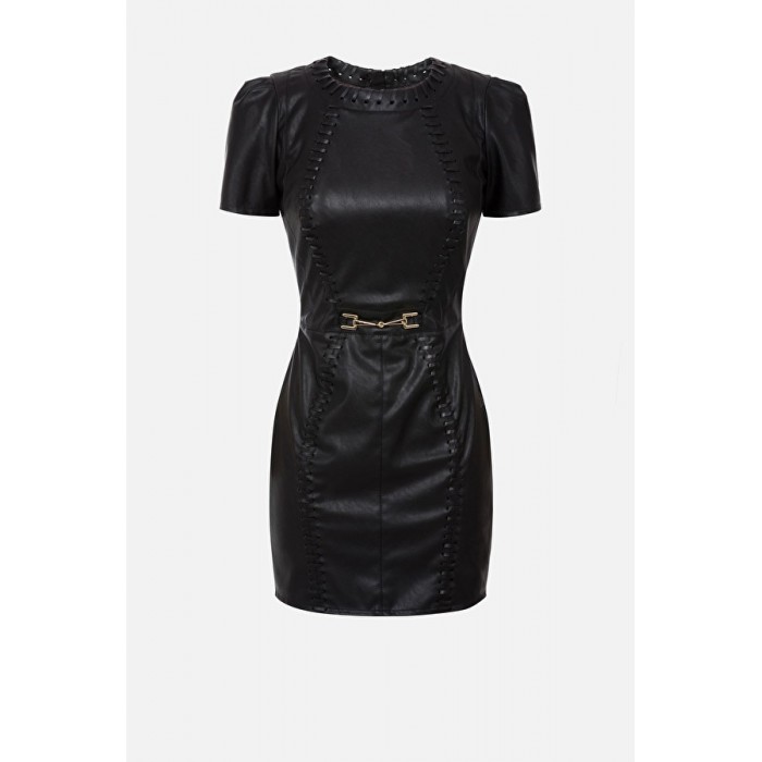 AB02716E2 Elisabetta Franchi abito in ecopelle con morsetto nero