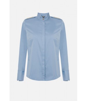 Elisabetta Franchi camicia in raso di cotone baby blue CA34216E2