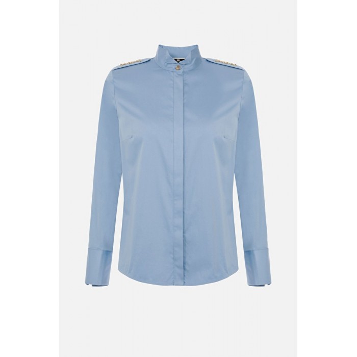 Elisabetta Franchi camicia in raso di cotone baby blue CA34216E2
