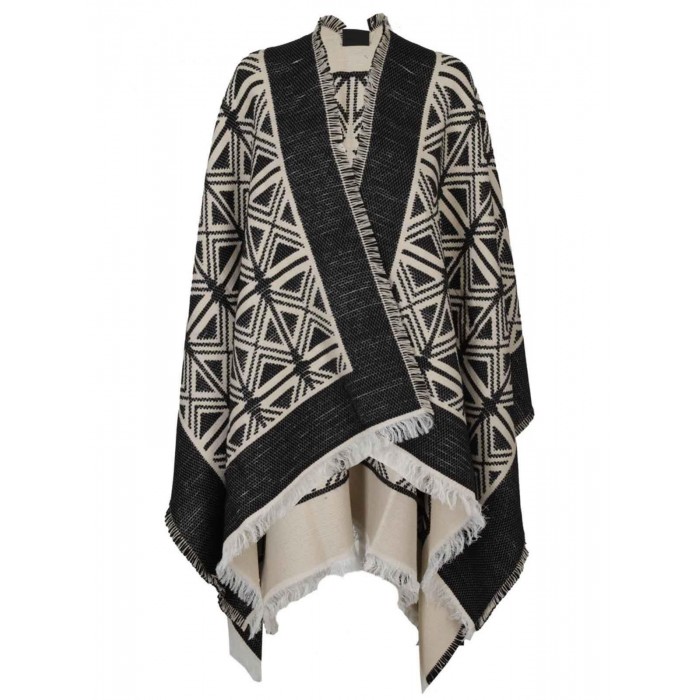 MT03F16E2 Elisabetta Franchi mantella jaquard morsetto logo nero burro