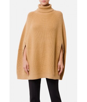 MK49S16E2 Elisabetta Franchi mantella cammello con il collo alto