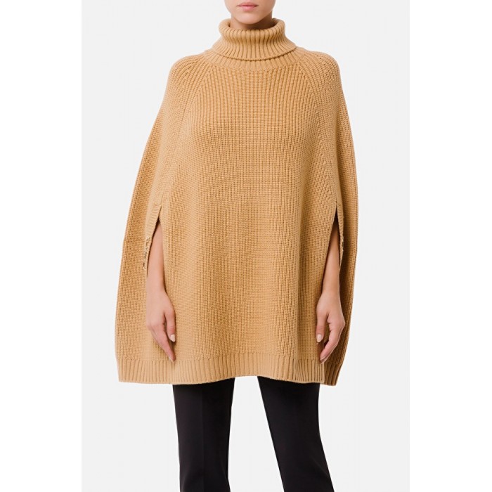 MK49S16E2 Elisabetta Franchi mantella cammello con il collo alto