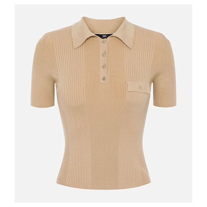 MK24B16E2 Elisabetta Franchi maglia polo a costine cappuccino